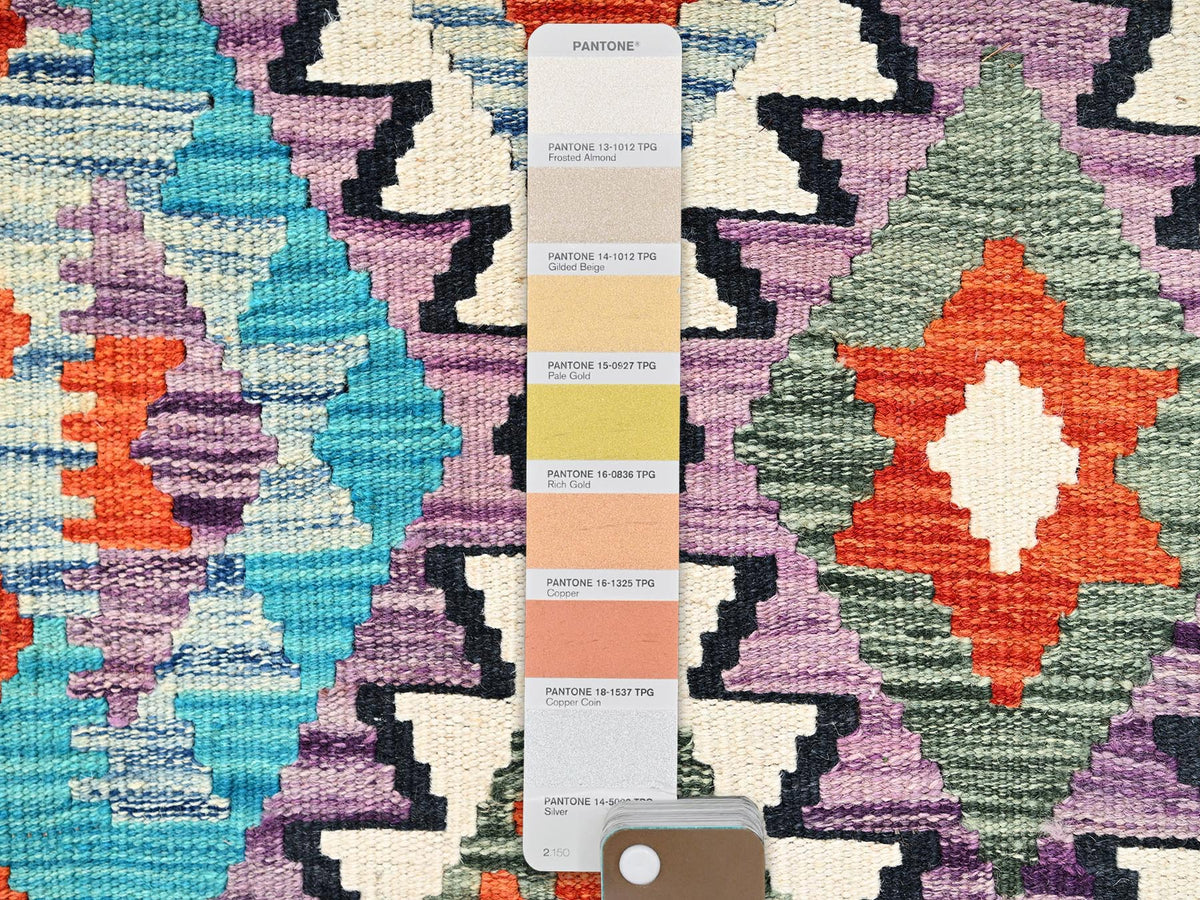 Kilim Flat-Weave hand-knotted wool runner in Multicolored & Orange, 2'9" x 10'1" — SKU O01954 (view 4)