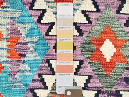 Kilim Flat-Weave hand-knotted wool runner in Multicolored & Orange, 2'9" x 10'1" — SKU O01954 (view 4)