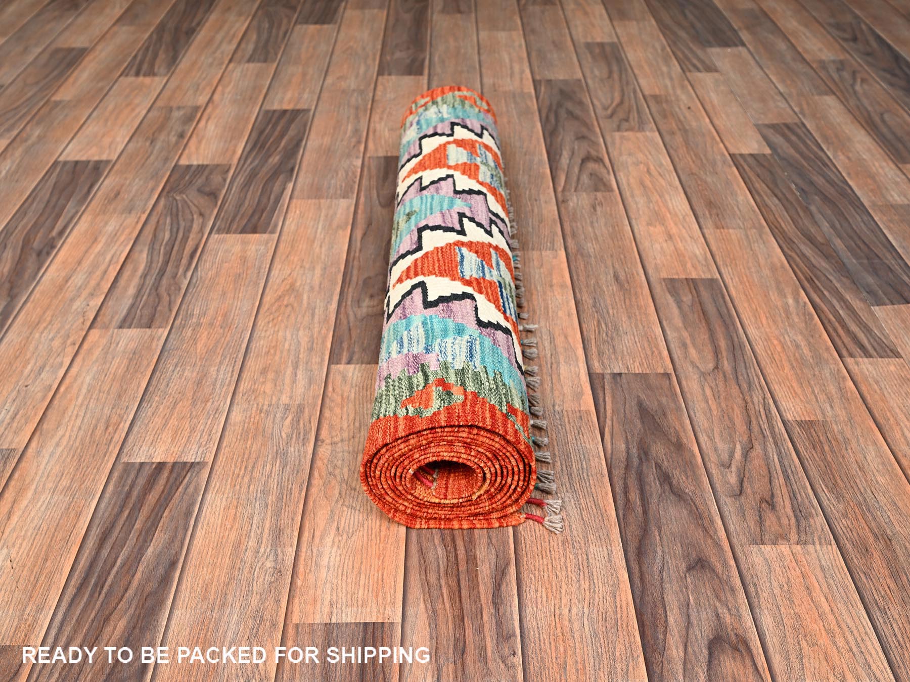 Kilim Flat-Weave hand-knotted wool runner in Multicolored & Orange, 2'9" x 10'1" — SKU O01954 (view 5)