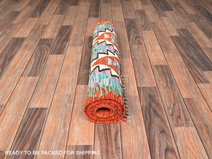 Kilim Flat-Weave hand-knotted wool runner in Multicolored & Orange, 2'9" x 10'1" — SKU O01954 (view 5)
