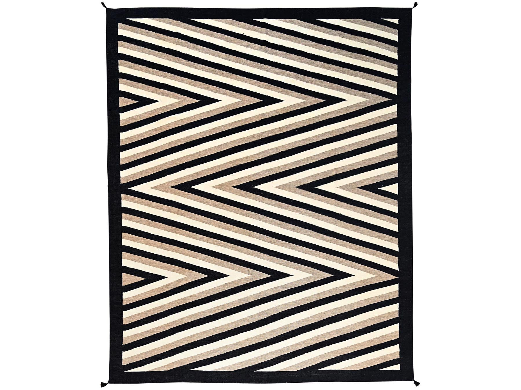 Tribal & Geometric hand-knotted wool rug in Ivory & Black, 11'11" x 14'10" — SKU O01955