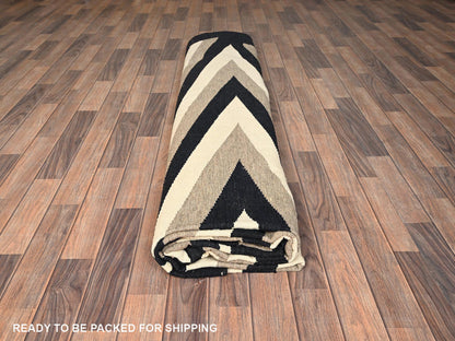 Tribal & Geometric hand-knotted wool rug in Ivory & Black, 11'11" x 14'10" — SKU O01955 (view 5)