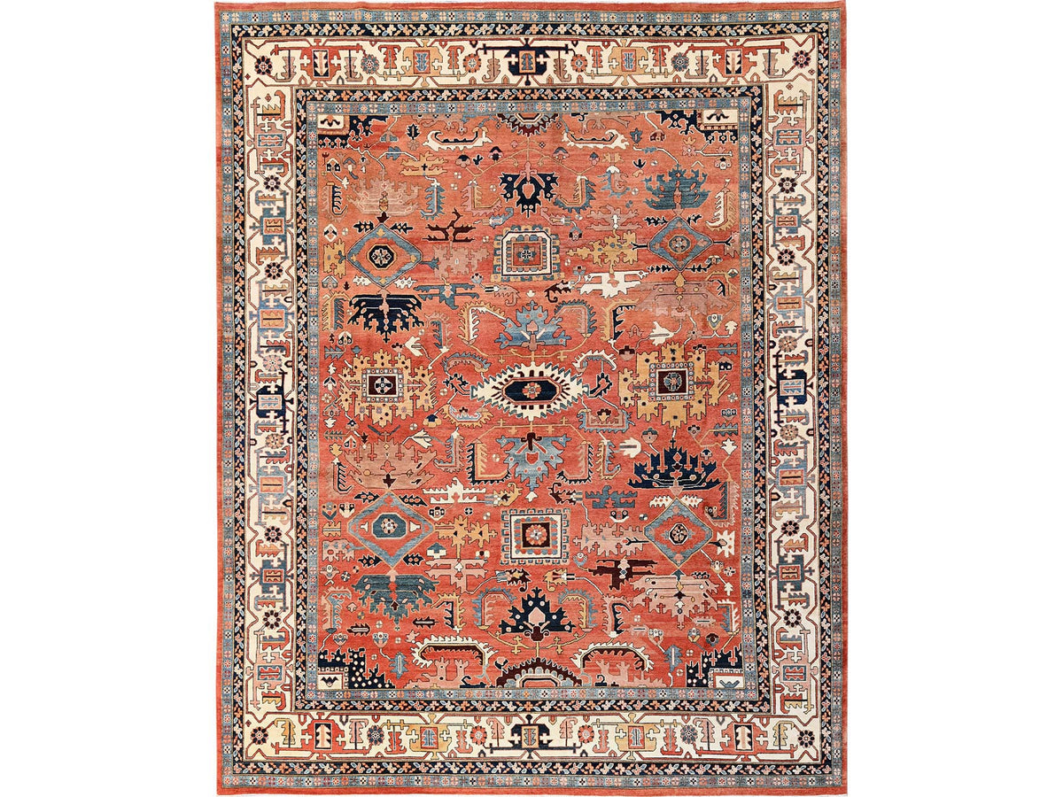 Heriz Heriz hand-knotted wool rug in Orange & Ivory, 11'11" x 15'9" — SKU O01967