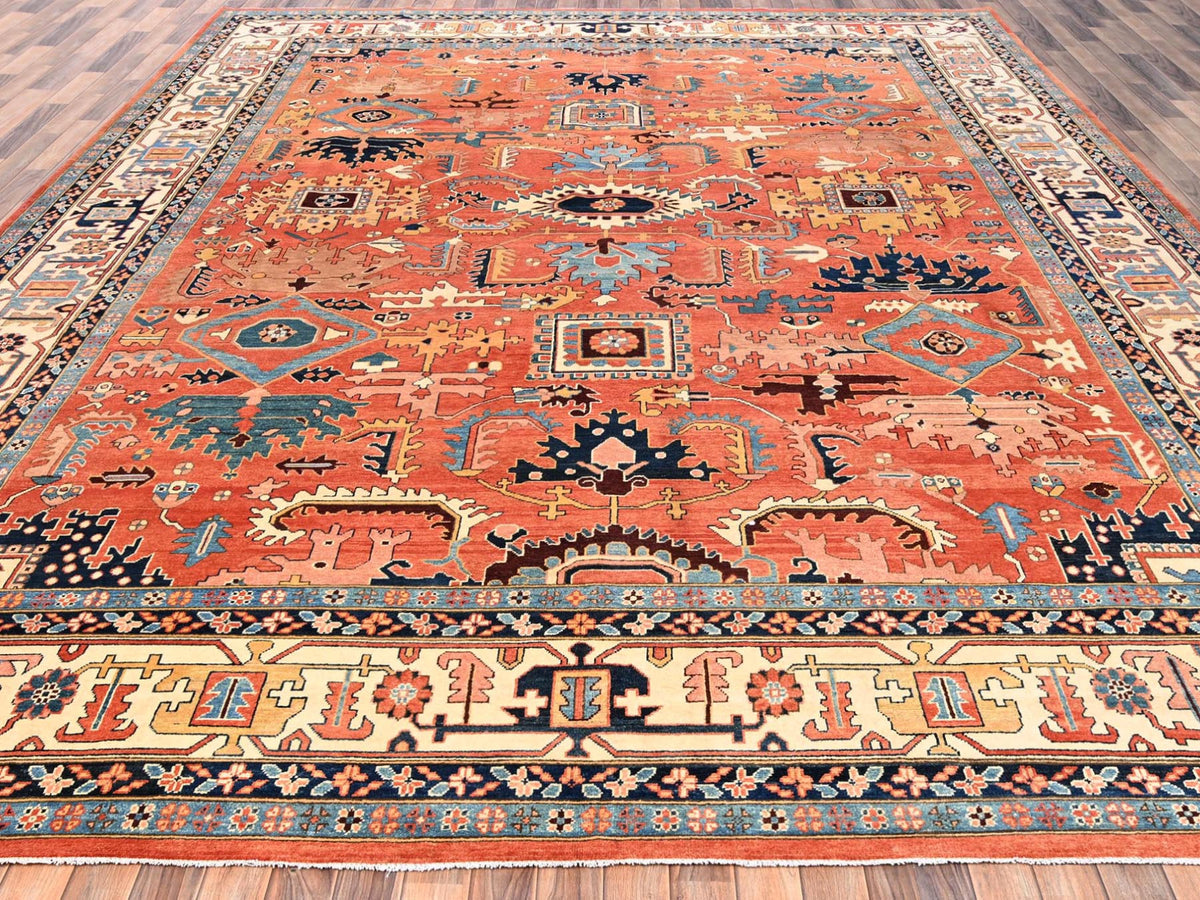 Heriz Heriz hand-knotted wool rug in Orange & Ivory, 11'11" x 15'9" — SKU O01967 (view 2)