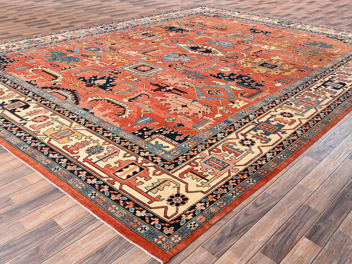 Heriz Heriz hand-knotted wool rug in Orange & Ivory, 11'11" x 15'9" — SKU O01967 (view 3)