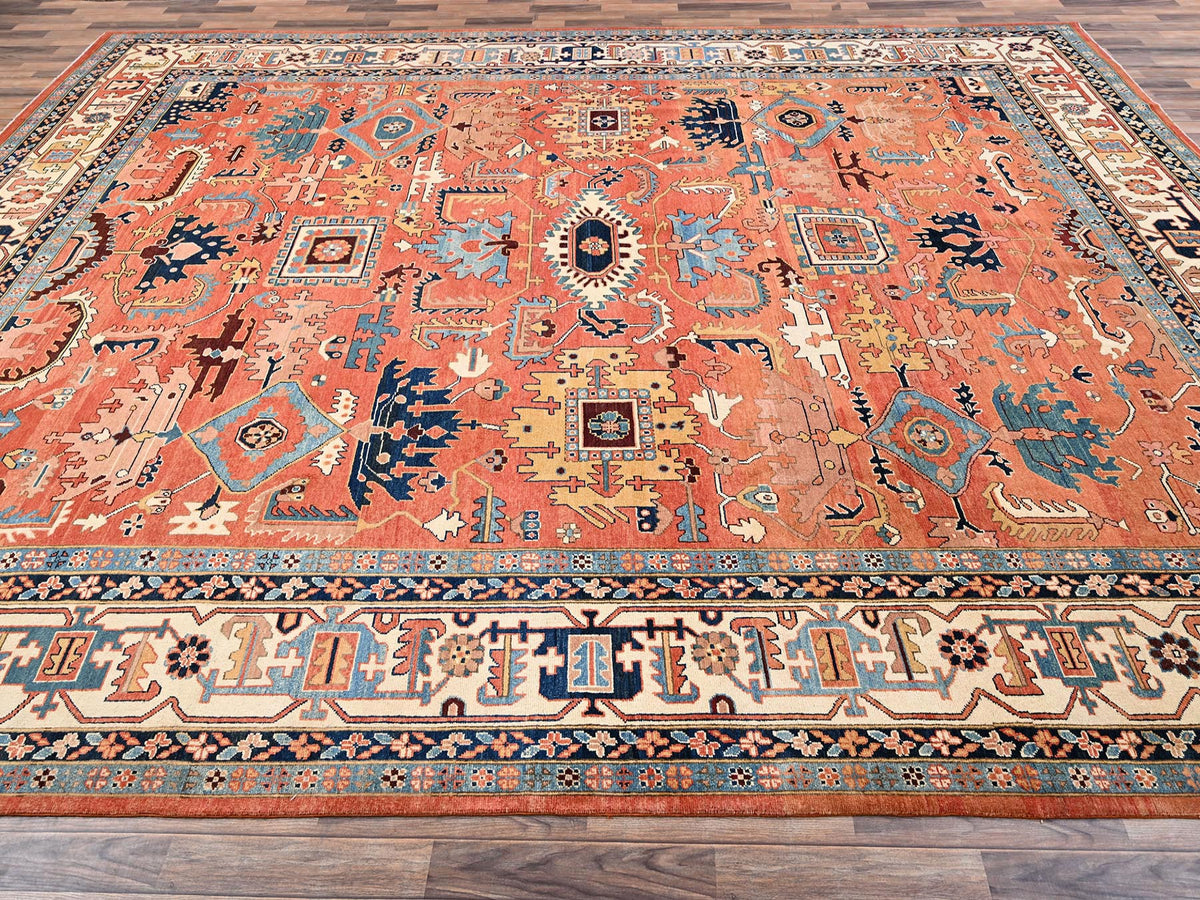 Heriz Heriz hand-knotted wool rug in Orange & Ivory, 11'11" x 15'9" — SKU O01967 (view 4)