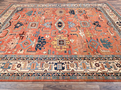 Heriz Heriz hand-knotted wool rug in Orange & Ivory, 11'11" x 15'9" — SKU O01967 (view 4)