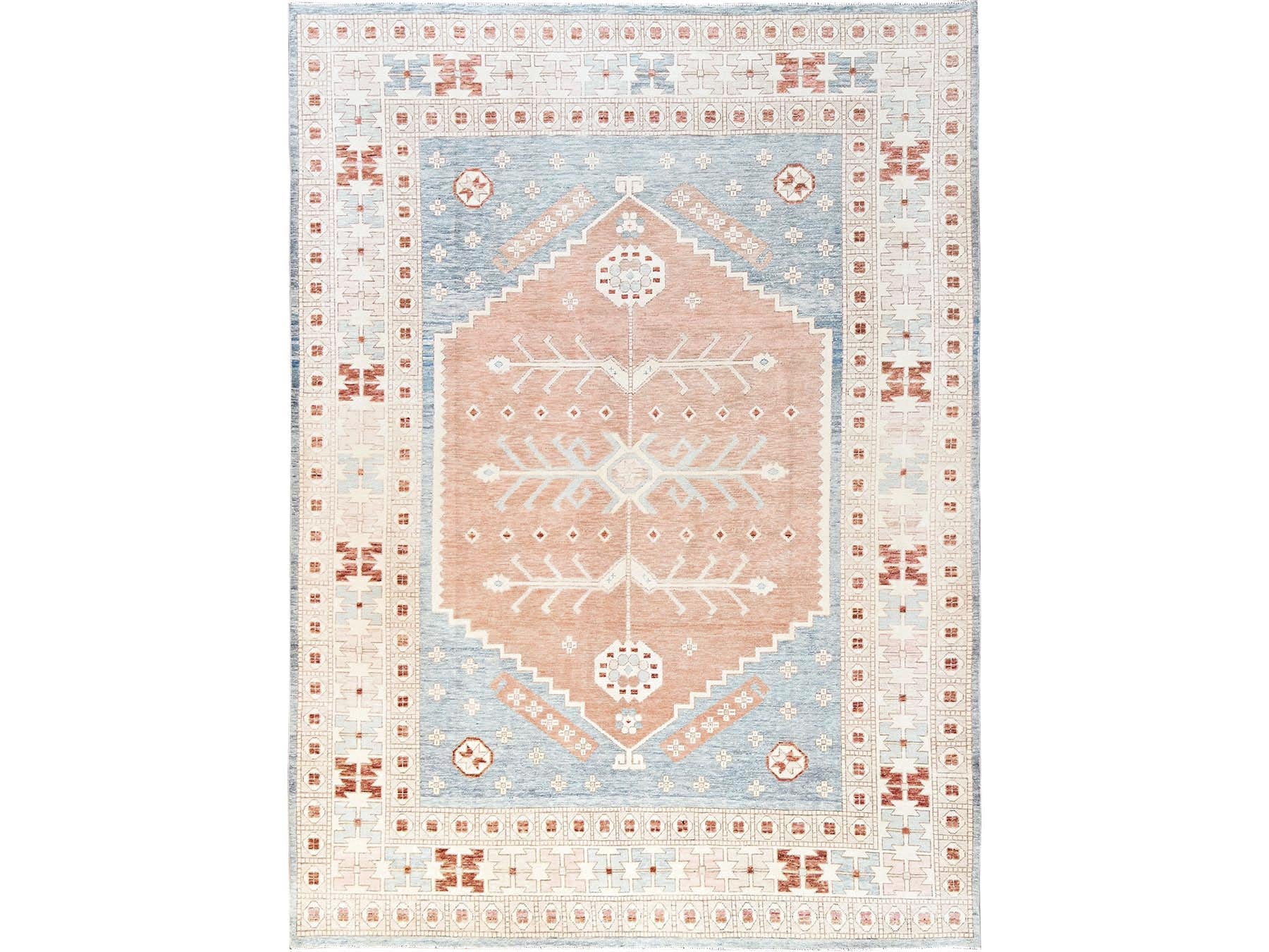 Pink 9'10" x 13'5" Oushak And Peshawar Hand knotted Wool Rug - Sku: O01972