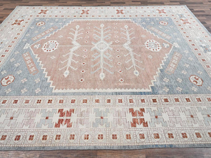 Pink 9'10" x 13'5" Oushak And Peshawar Hand knotted Wool Rug - Sku: O01972
