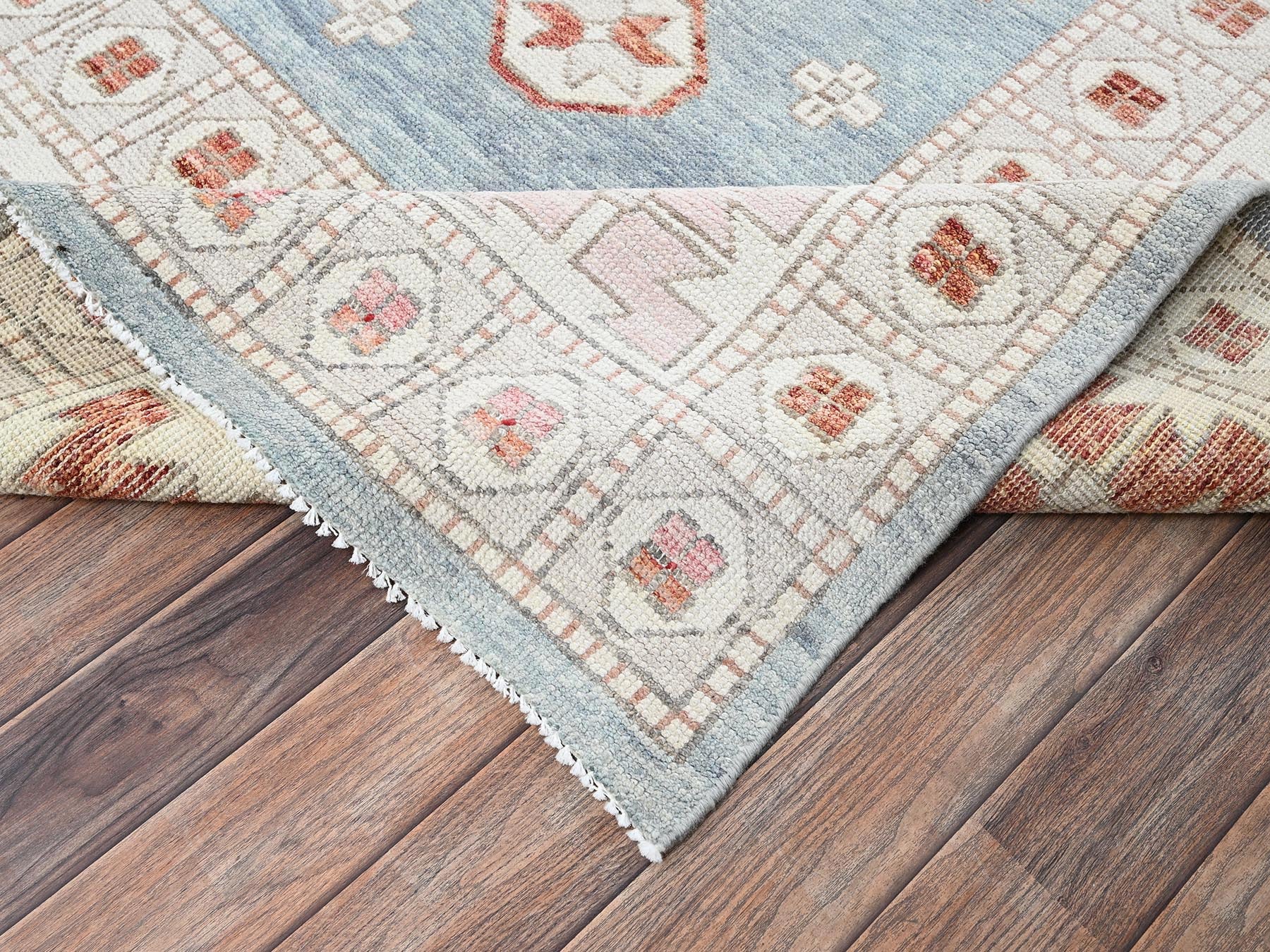 Oushak hand-knotted wool rug in Pink & Ivory, 9'10" x 13'5" — SKU O01972 (view 7)