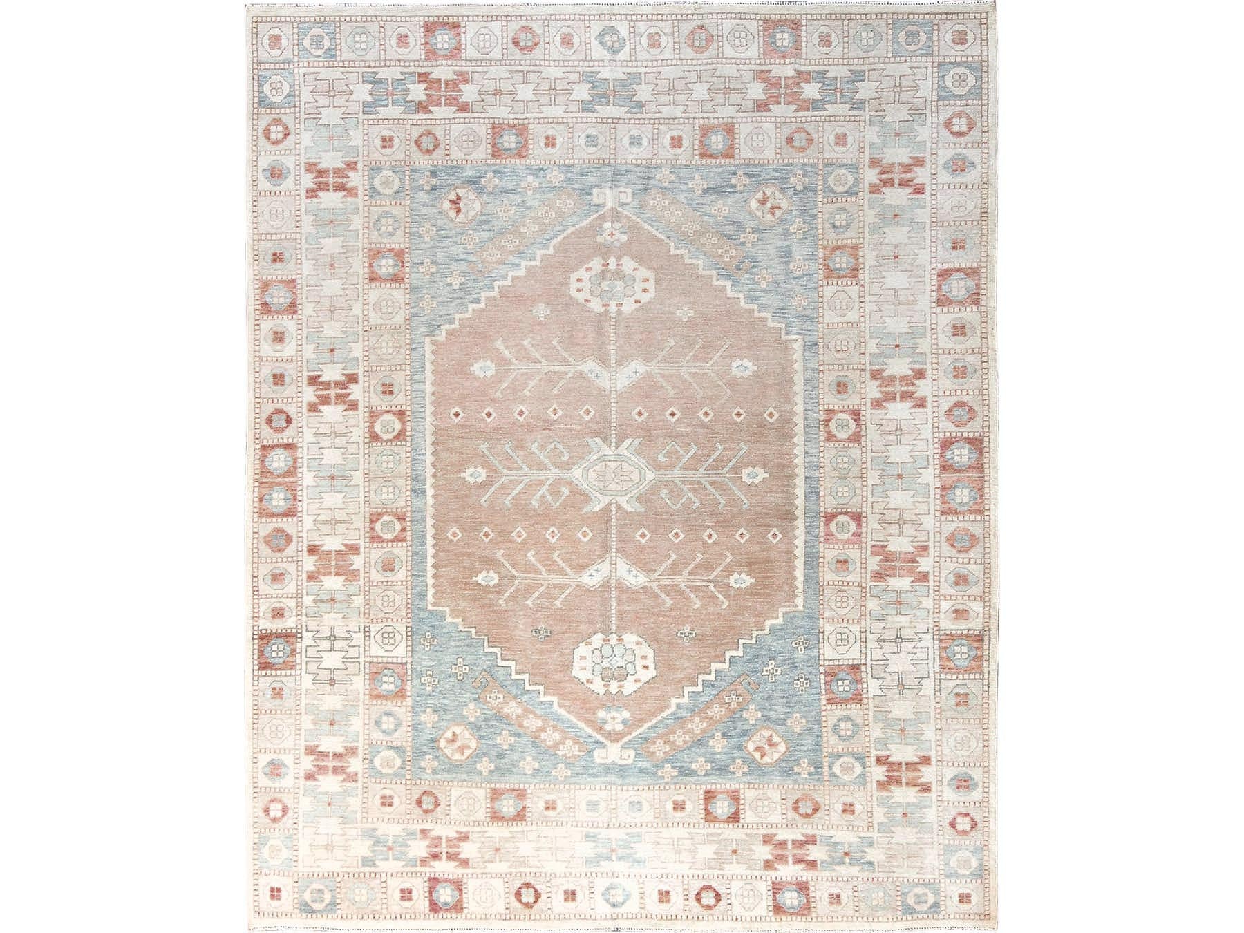 Oushak hand-knotted wool rug in Pink & Ivory, 8'10" x 10'10" — SKU O01974