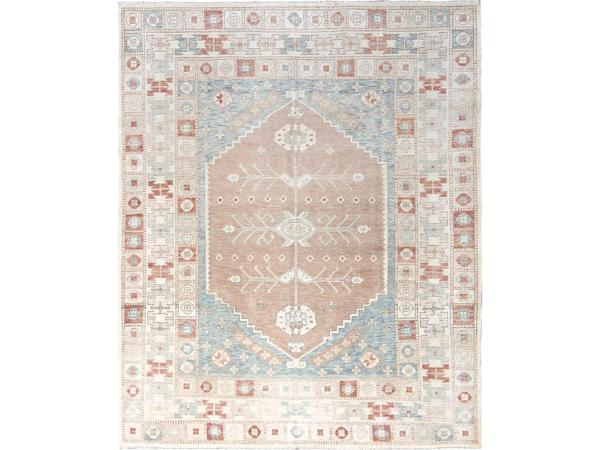 Oushak hand-knotted wool rug in Pink & Ivory, 8'10" x 10'10" — SKU O01974