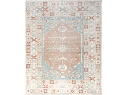 Oushak hand-knotted wool rug in Pink & Ivory, 8'10" x 10'10" — SKU O01974