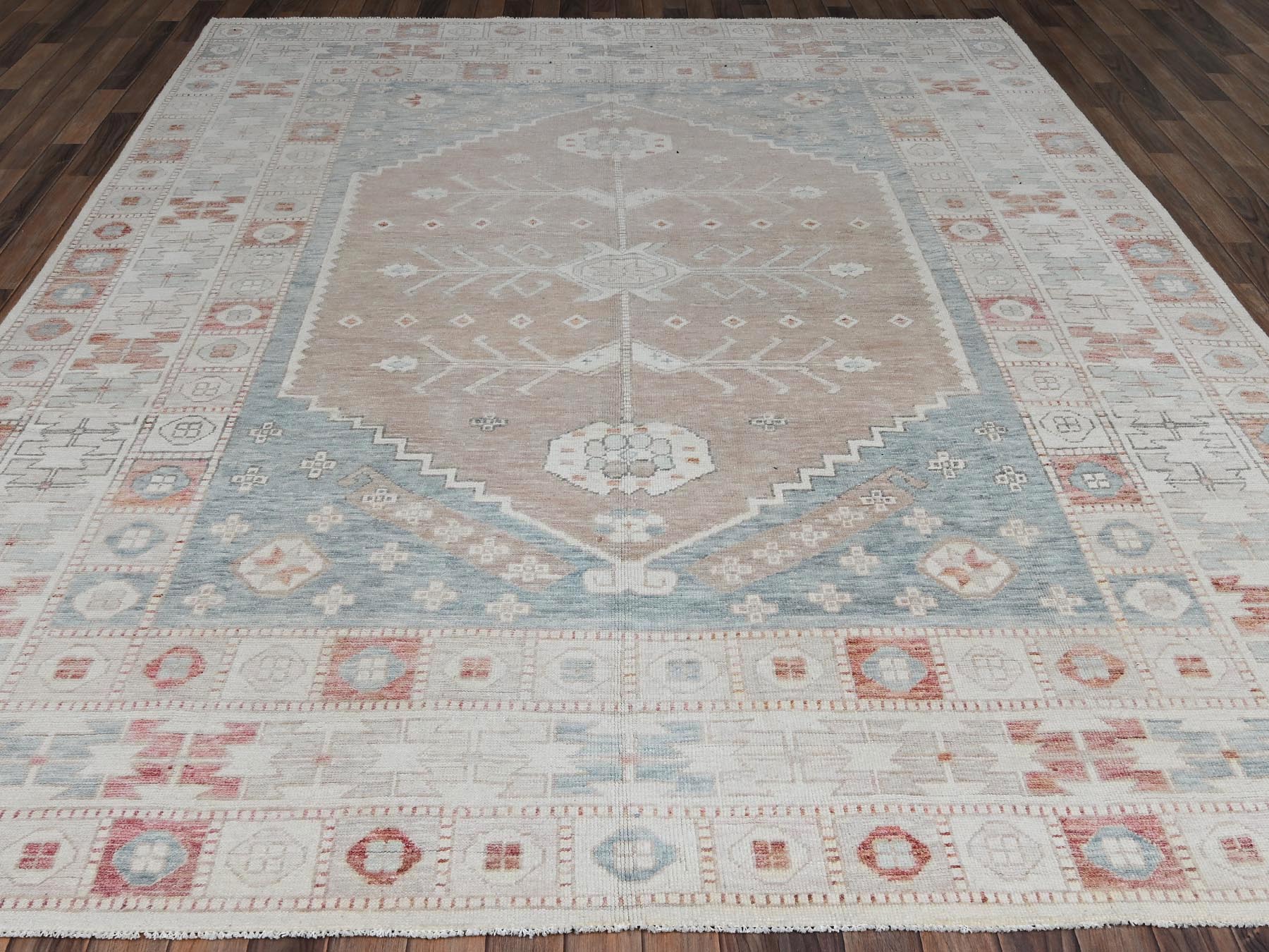 Oushak hand-knotted wool rug in Pink & Ivory, 8'10" x 10'10" — SKU O01974 (view 2)