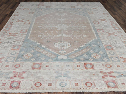 Oushak hand-knotted wool rug in Pink & Ivory, 8'10" x 10'10" — SKU O01974 (view 2)