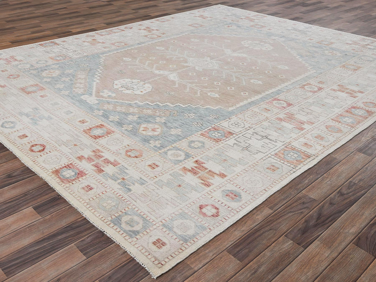 Oushak hand-knotted wool rug in Pink & Ivory, 8'10" x 10'10" — SKU O01974 (view 3)