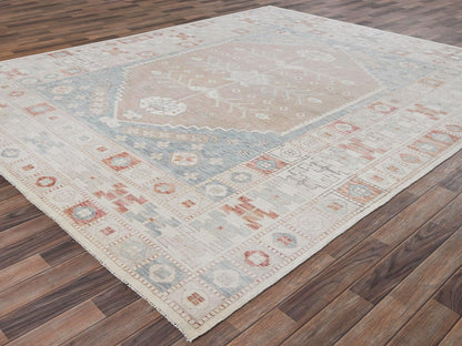 Oushak hand-knotted wool rug in Pink & Ivory, 8'10" x 10'10" — SKU O01974 (view 3)