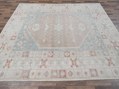 Oushak hand-knotted wool rug in Pink & Ivory, 8'10" x 10'10" — SKU O01974 (view 4)