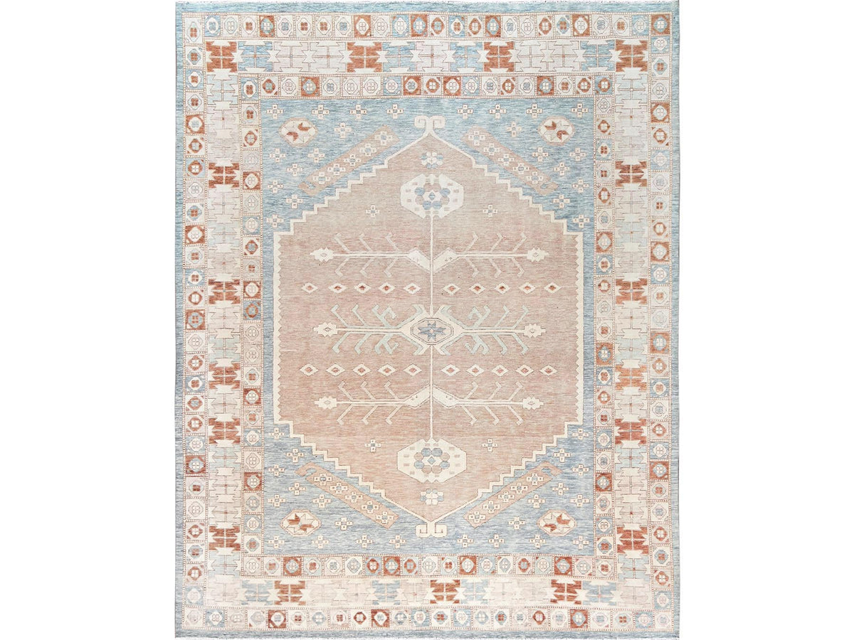 Oushak hand-knotted wool rug in Pink & Ivory, 11'7" x 14'9" — SKU O01976