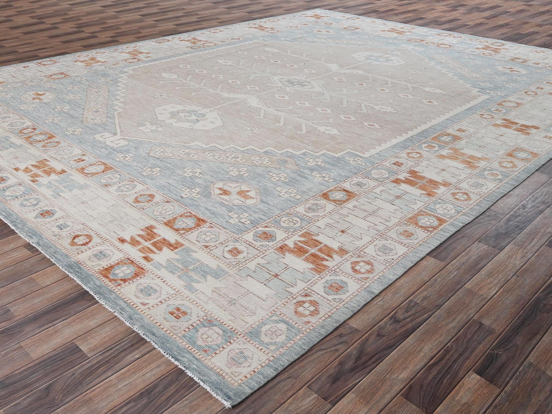Oushak hand-knotted wool rug in Pink & Ivory, 11'7" x 14'9" — SKU O01976 (view 3)