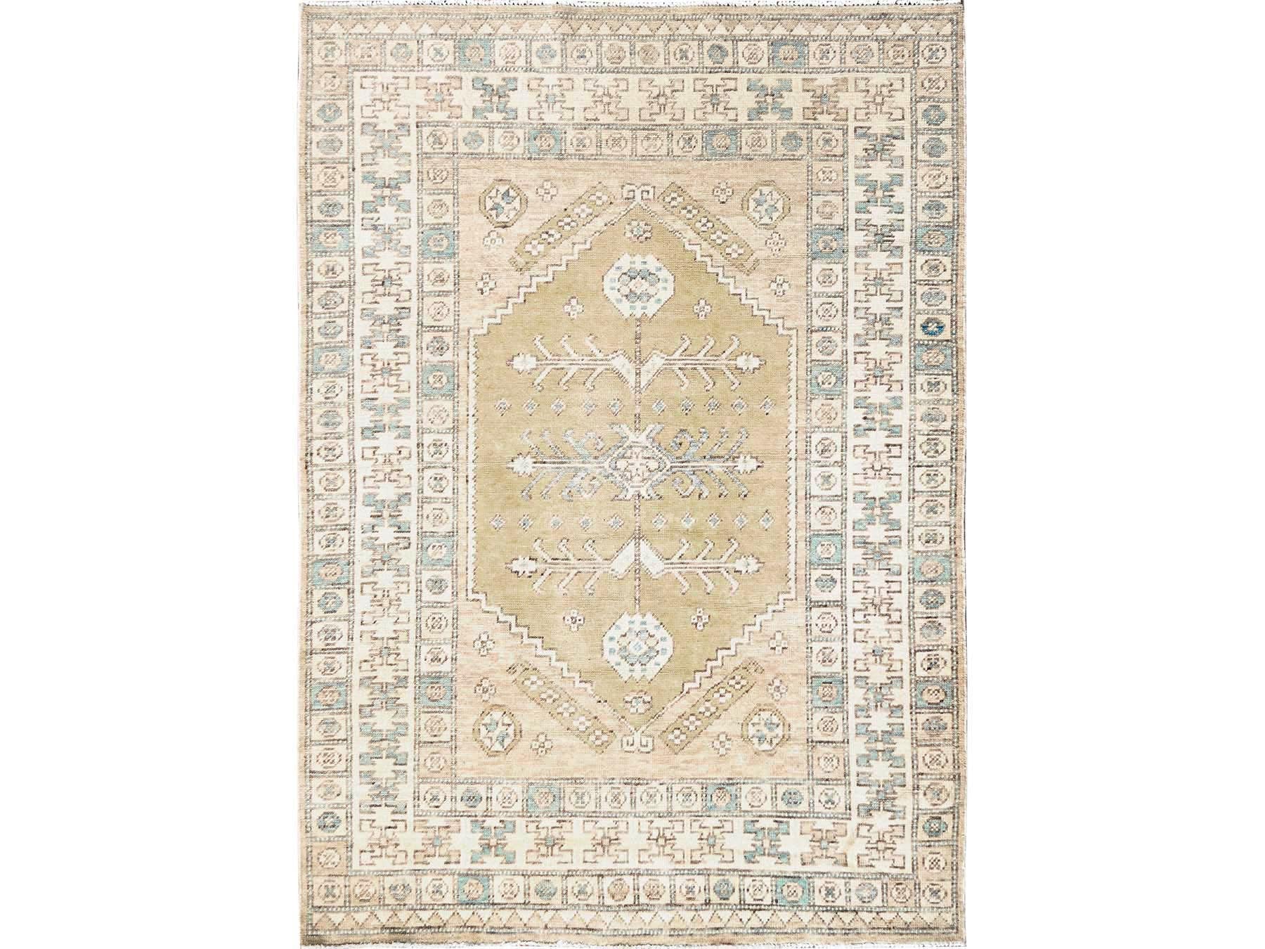 Beige 4'10" x 6'10" Oushak And Peshawar Hand knotted Wool Rug - Sku: O01978