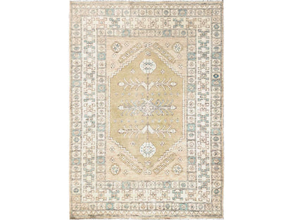 Beige 4'10" x 6'10" Oushak And Peshawar Hand knotted Wool Rug - Sku: O01978