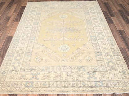 Beige 4'10" x 6'10" Oushak And Peshawar Hand knotted Wool Rug - Sku: O01978