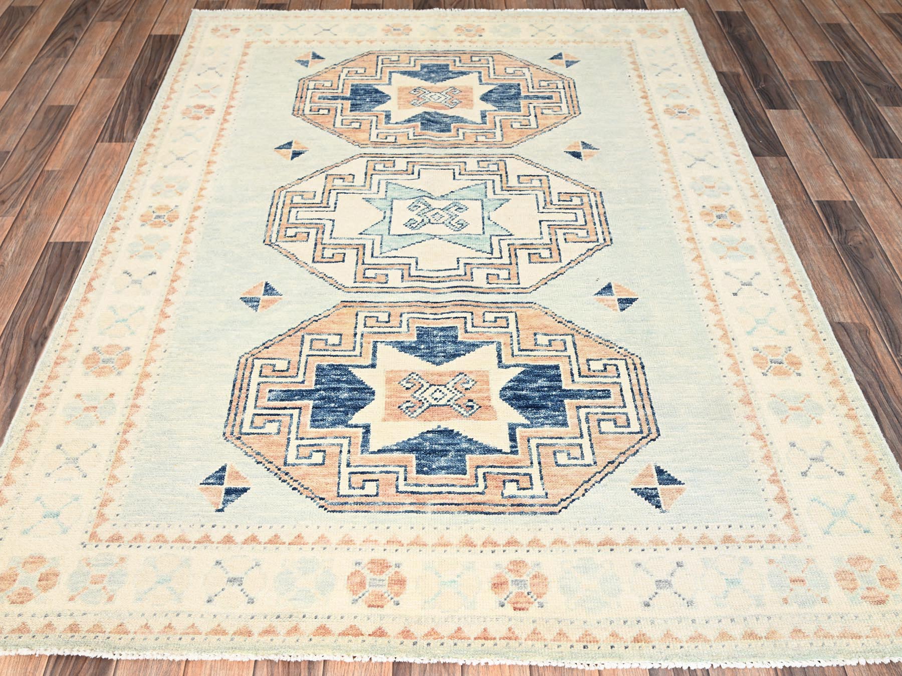 Blue 4'11" x 6'9" Oushak And Peshawar Hand knotted Wool Rug - Sku: O01979