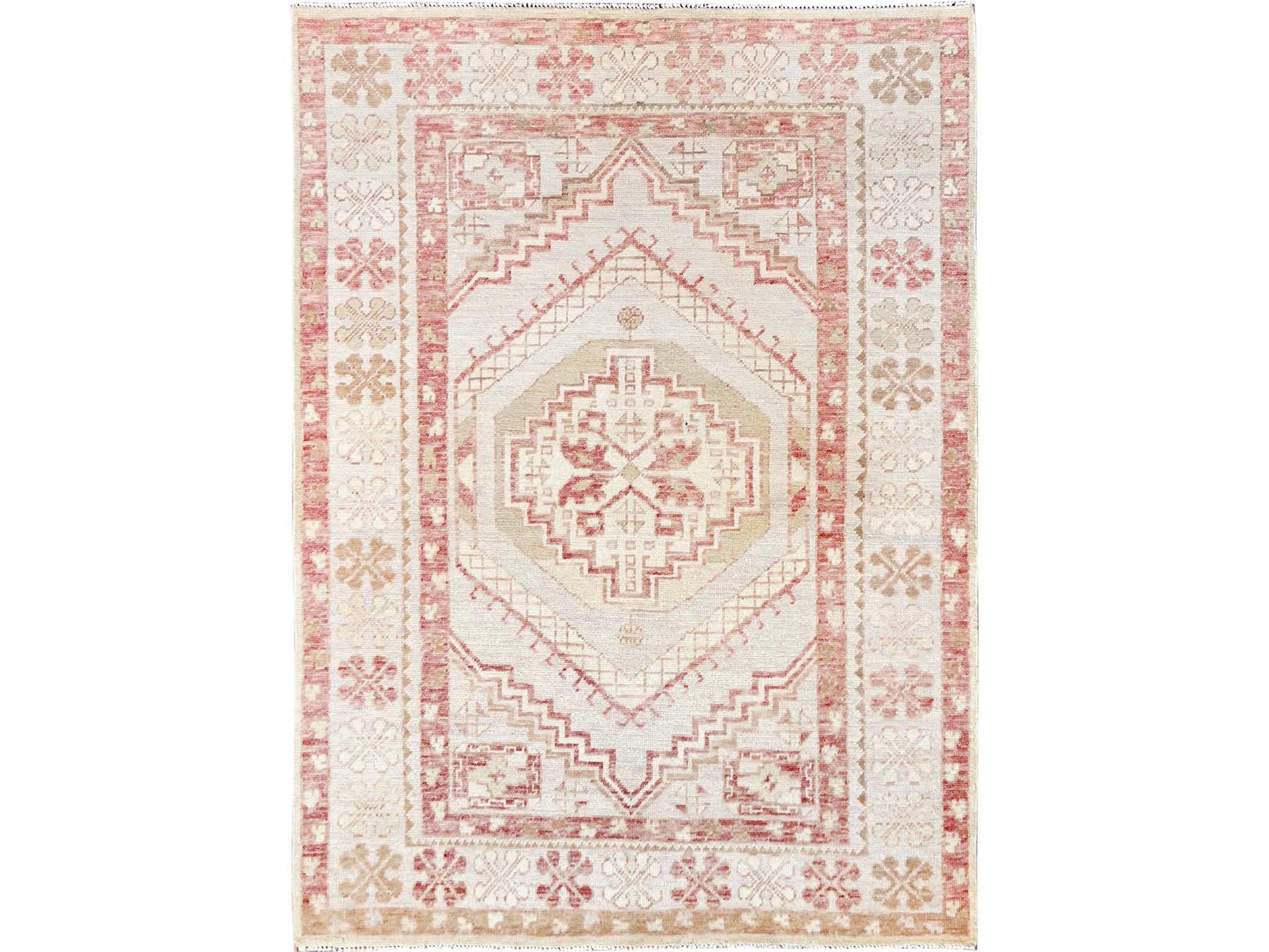 Grey 4'10" x 6'8" Oushak And Peshawar Hand knotted Wool Rug - Sku: O01982
