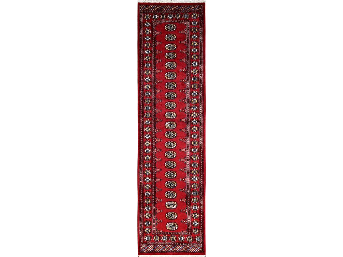 Tribal & Geometric hand-knotted wool runner in Red, 2'8" x 10'3" — SKU O01987