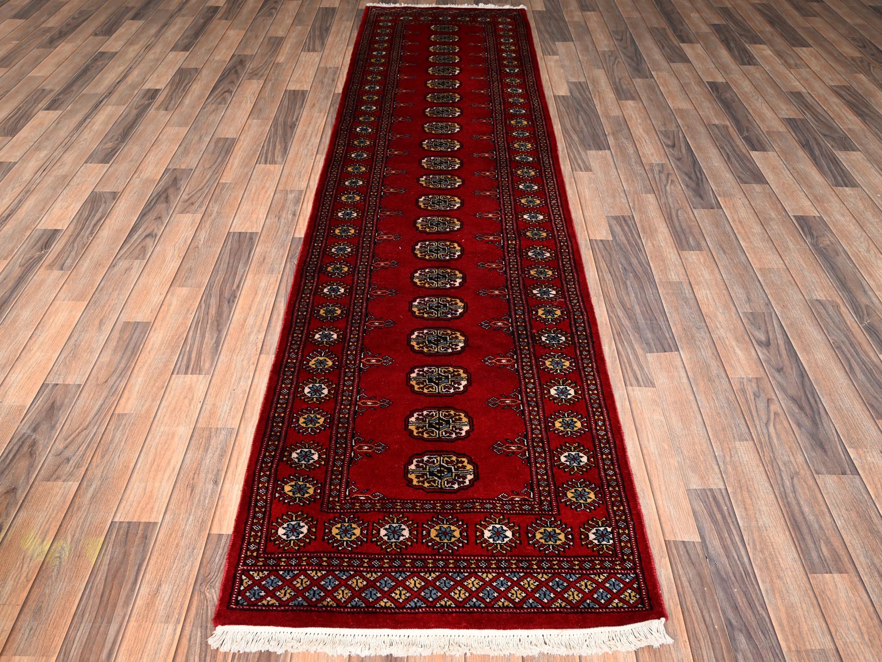 Tribal & Geometric hand-knotted wool runner in Red, 2'8" x 10'3" — SKU O01987 (view 2)