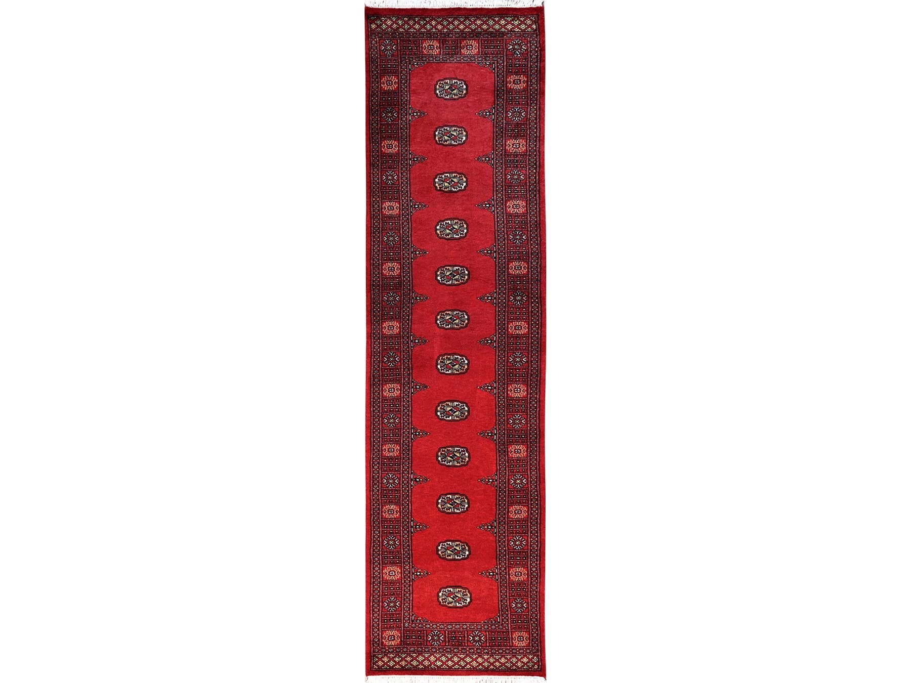 Tribal Tribal & Geometric hand-knotted wool runner in Red, 2'6" x 9'10" — SKU O01988