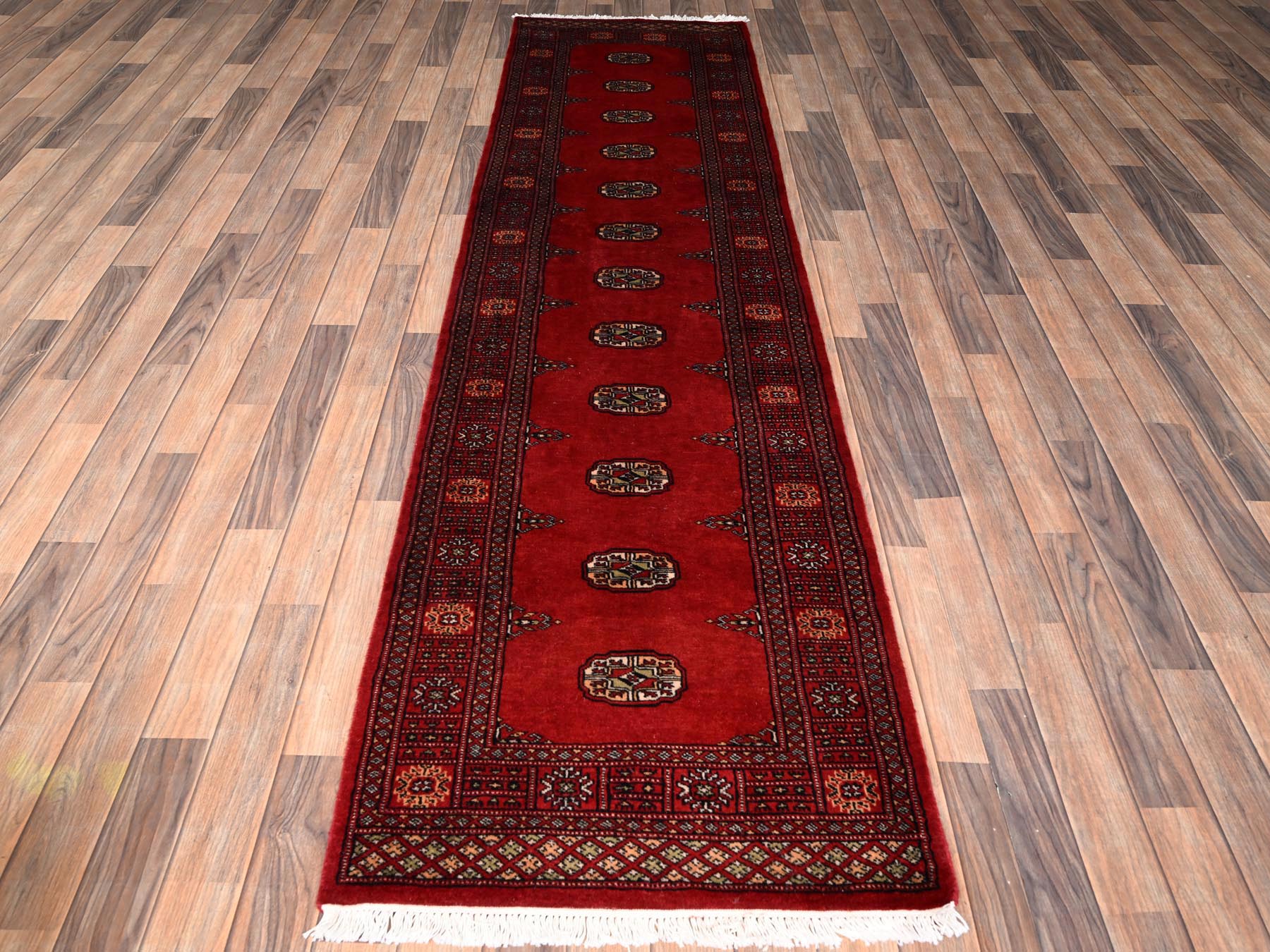Tribal Tribal & Geometric hand-knotted wool runner in Red, 2'6" x 9'10" — SKU O01988 (view 2)
