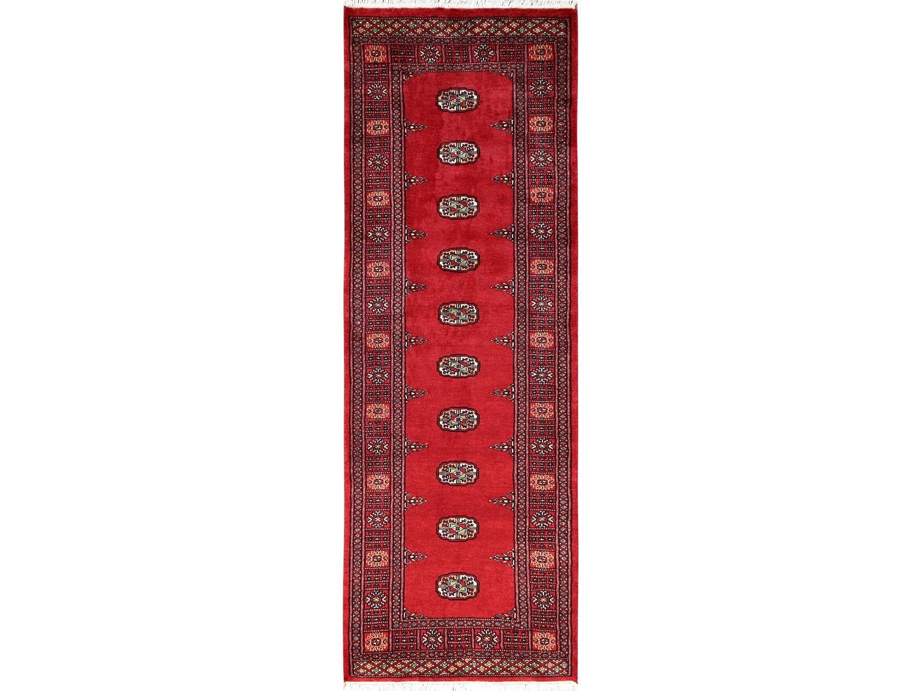 Red 2'8" x 8'0" Tribal & Geometric Hand knotted Wool Rug - Sku: O01989