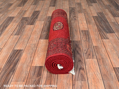Red 2'8" x 8'0" Tribal & Geometric Hand knotted Wool Rug - Sku: O01989