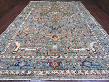 Grey 11'7" x 15'8" Tribal & Geometric Hand knotted Wool Rug - Sku: O020002