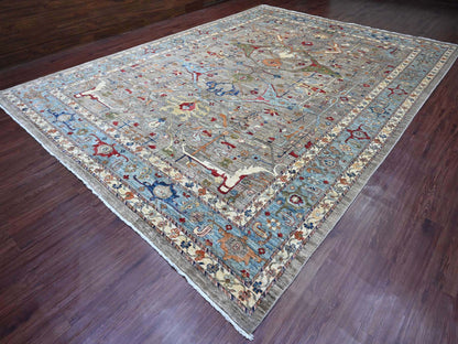 Grey 11'7" x 15'8" Tribal & Geometric Hand knotted Wool Rug - Sku: O020002