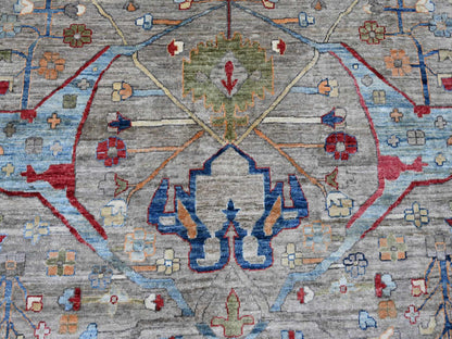 Grey 11'7" x 15'8" Tribal & Geometric Hand knotted Wool Rug - Sku: O020002