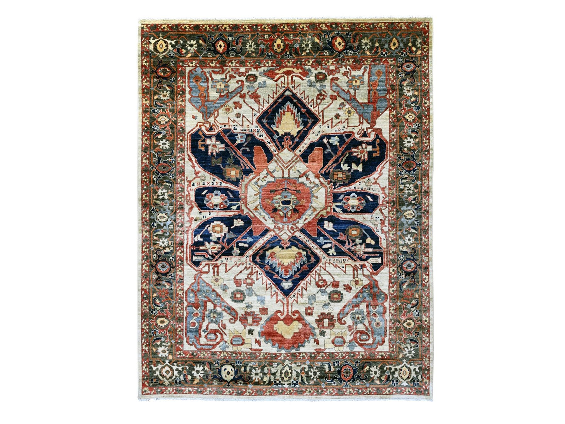 Heriz Heriz hand-knotted wool rug in Brown & Green, 8'2" x 9'11" — SKU O020004