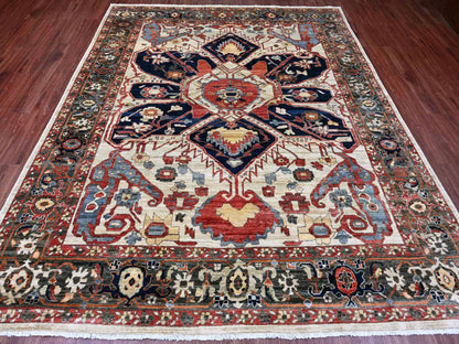 Brown 8'2" x 9'11" Heriz Hand knotted Wool Rug - Sku: O020004