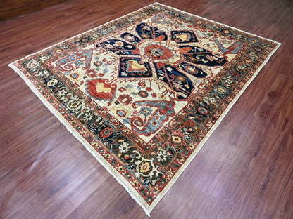 Brown 8'2" x 9'11" Heriz Hand knotted Wool Rug - Sku: O020004