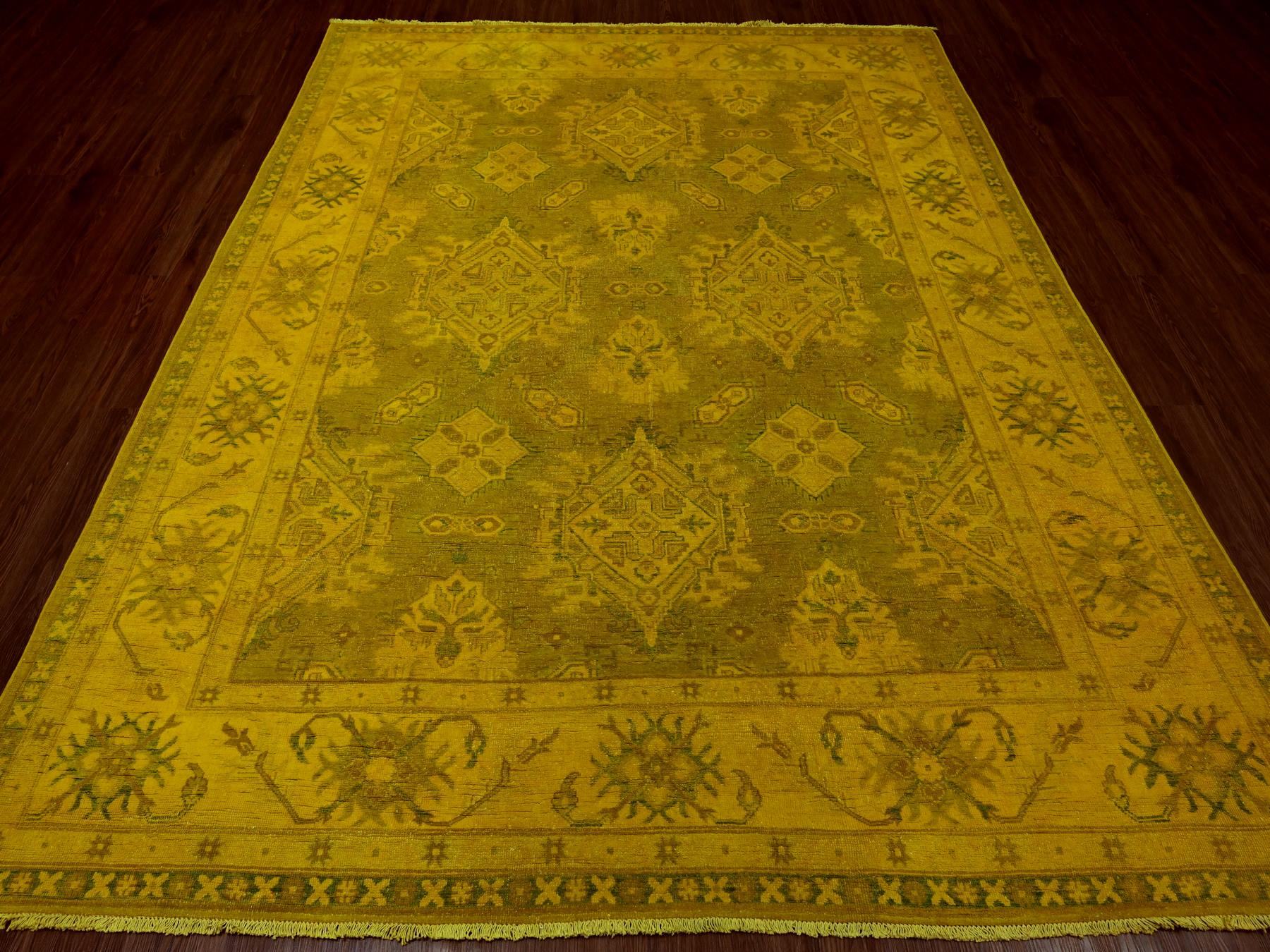 Kazak Kazak hand-knotted wool rug in Overdyed & Yellow, 7'6" x 9'5" — SKU O020009 (view 2)