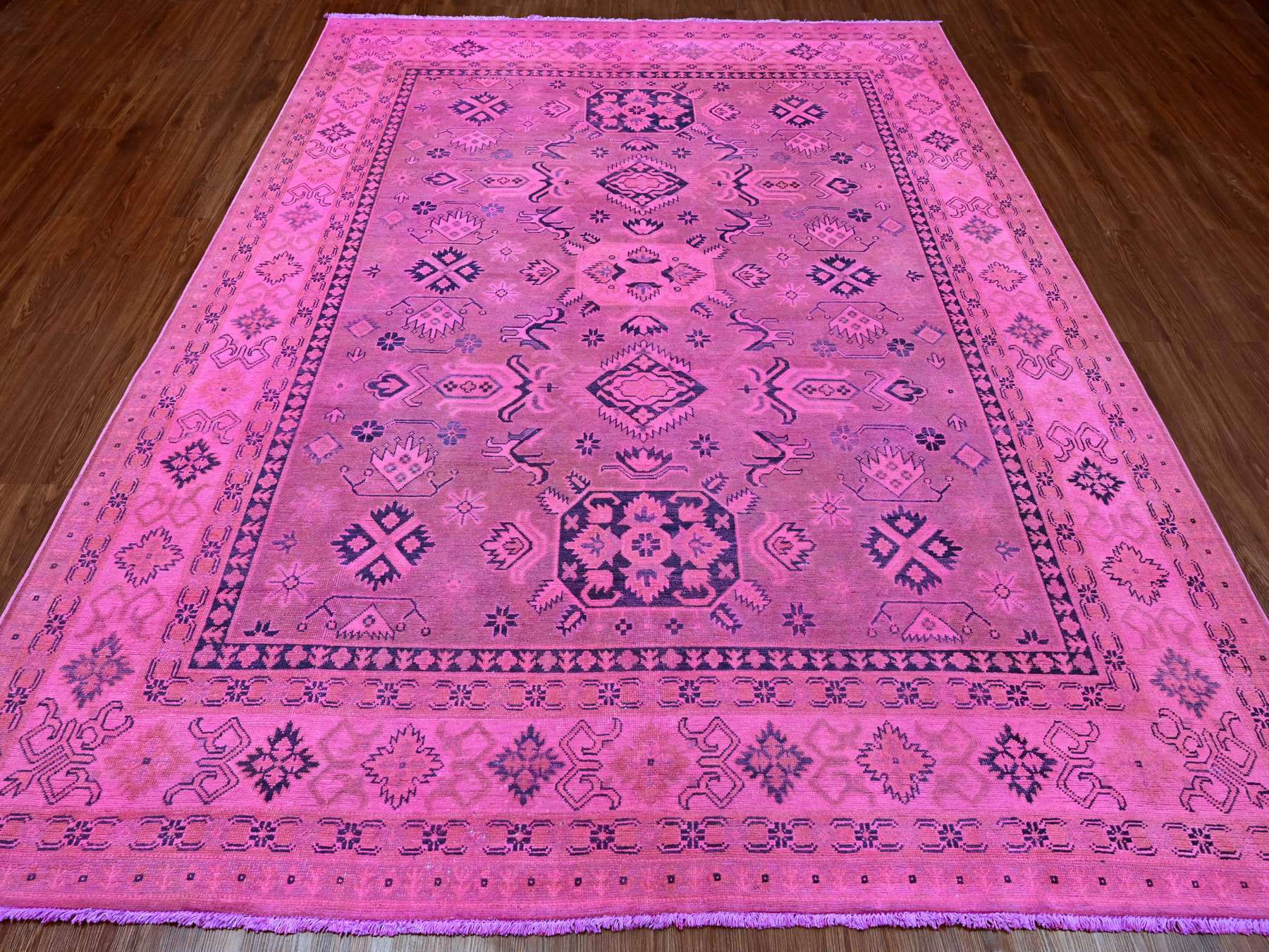 Kazak Kazak hand-knotted wool rug in Overdyed & Pink, 7'10" x 9'7" — SKU O020011 (view 2)