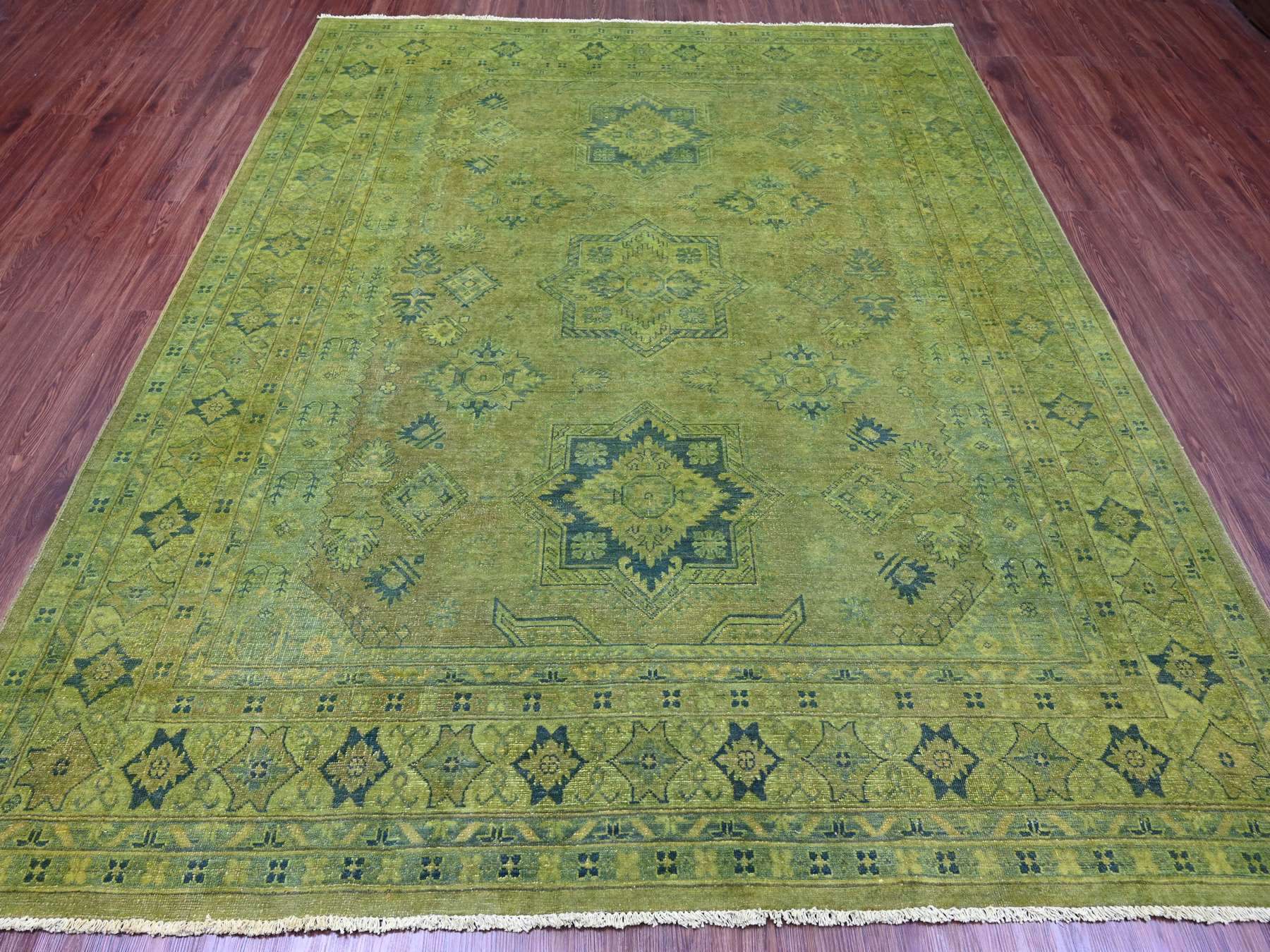 Kazak Kazak hand-knotted wool rug in Overdyed & Green, 8' x 9'6" — SKU O020012 (view 2)