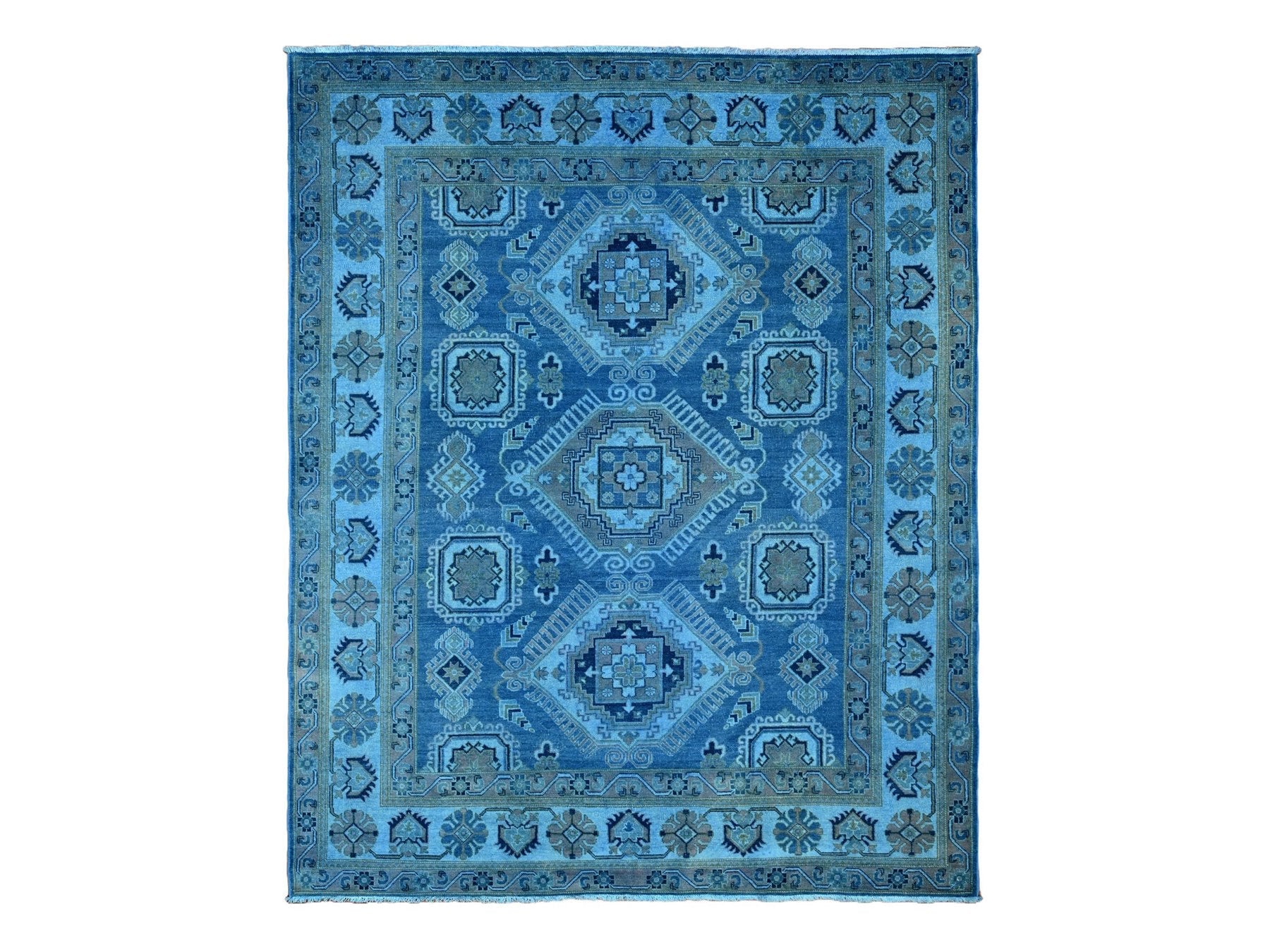 Kazak Oushak hand-knotted wool rug in Overdyed & Blue, 7'11" x 9'9" — SKU O020013