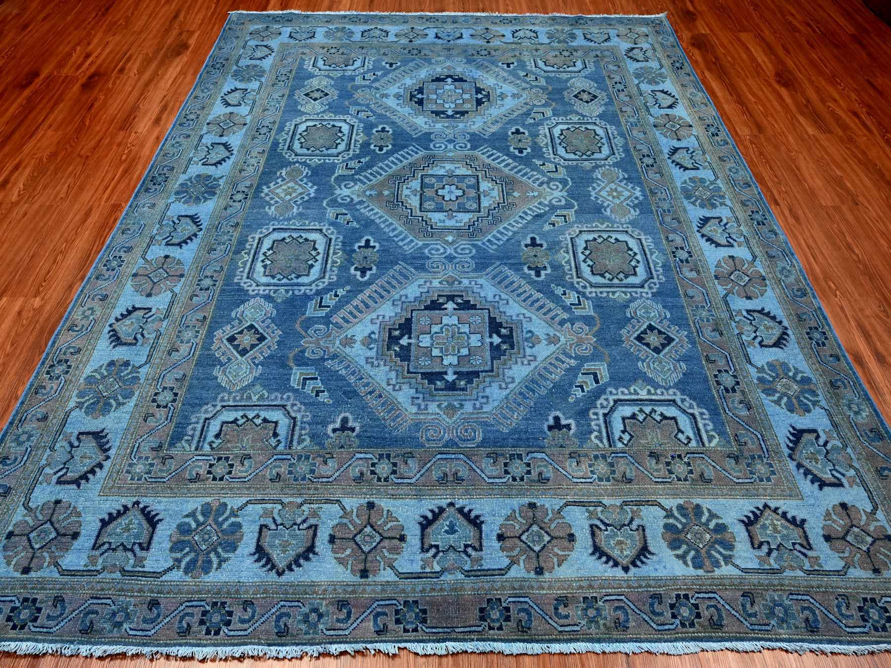 Kazak Oushak hand-knotted wool rug in Overdyed & Blue, 7'11" x 9'9" — SKU O020013 (view 2)