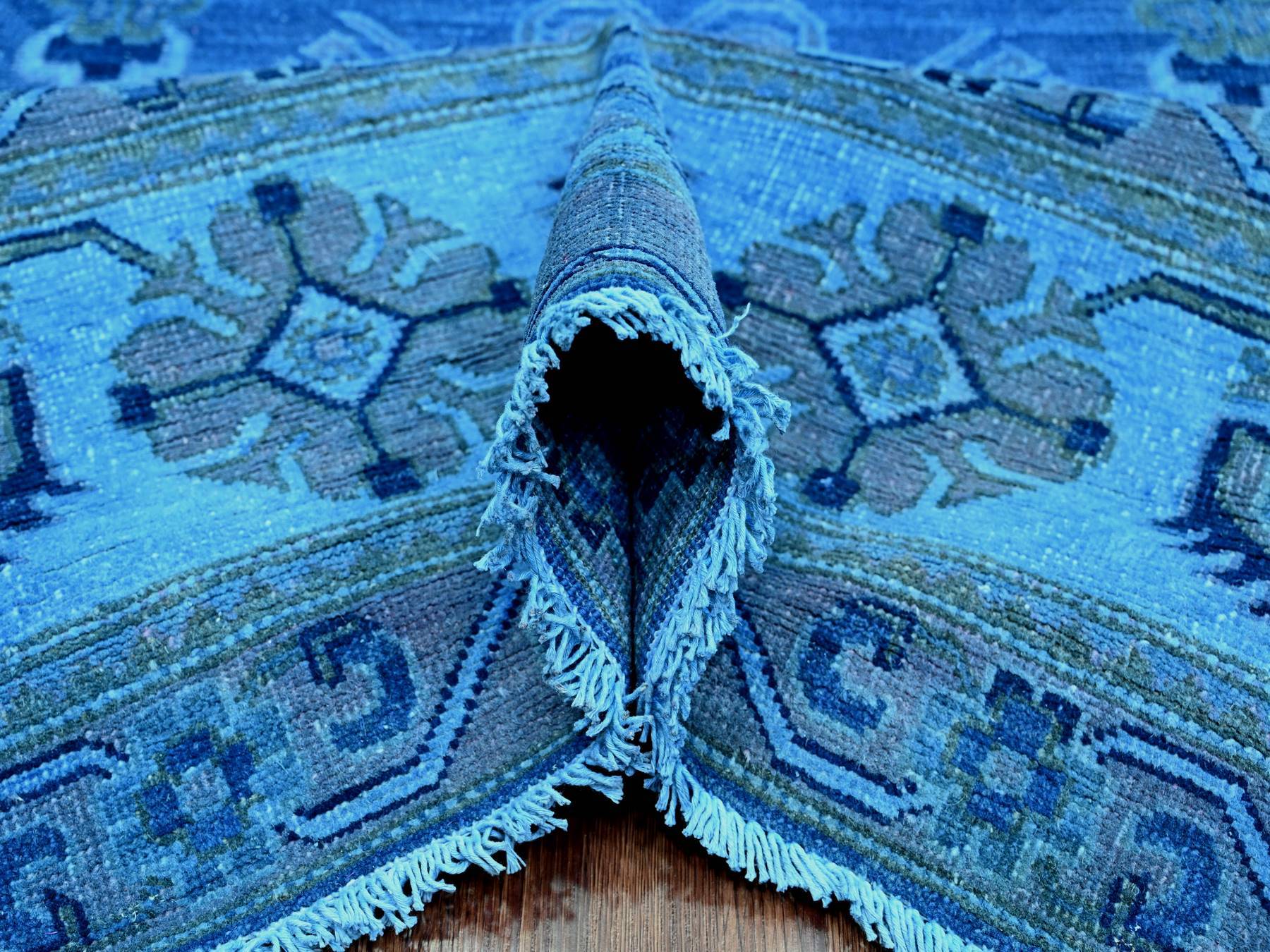 Kazak Oushak hand-knotted wool rug in Overdyed & Blue, 7'11" x 9'9" — SKU O020013 (view 5)