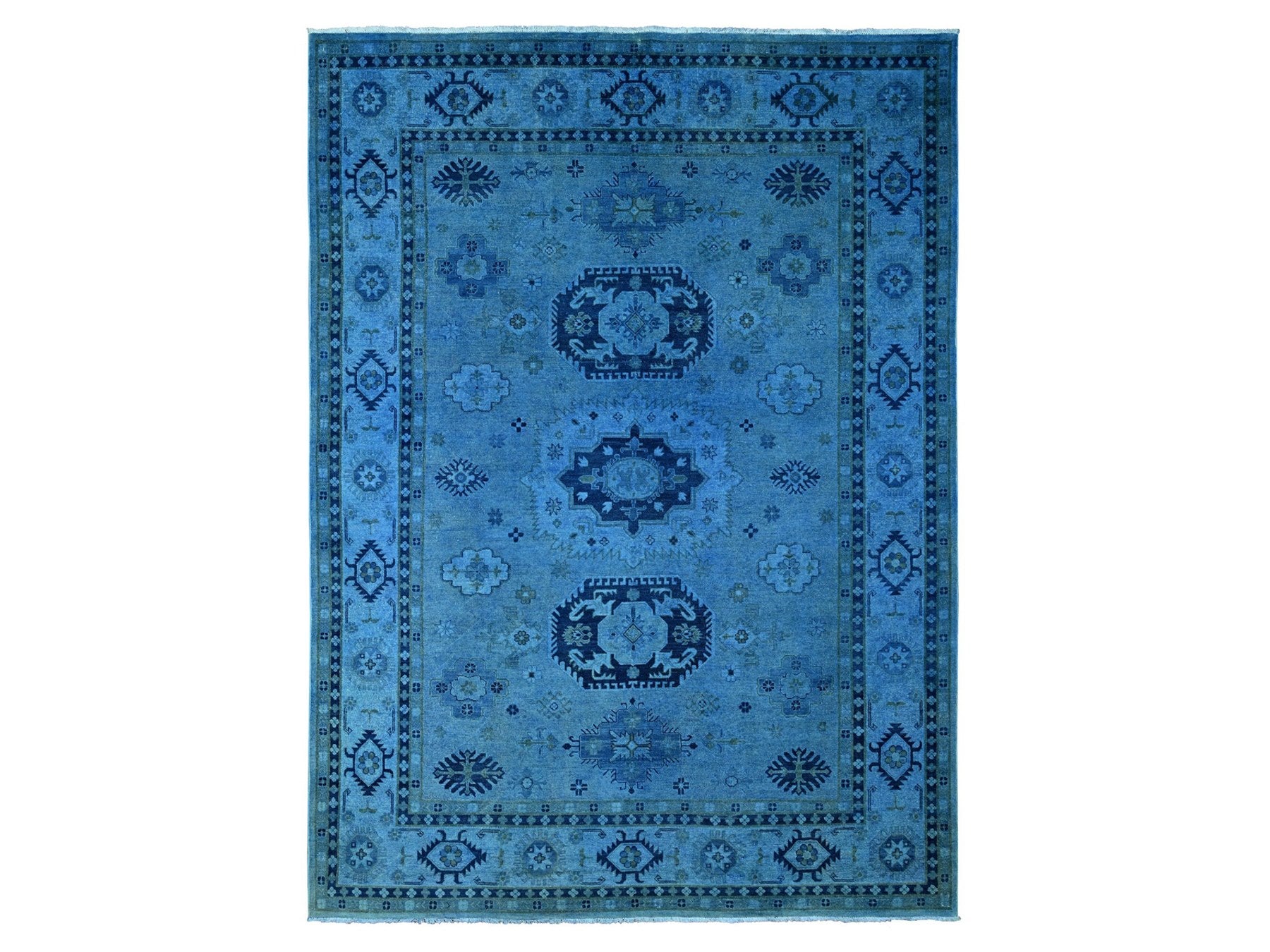 Kazak Kazak hand-knotted wool rug in Overdyed & Blue, 8'8" x 11'9" — SKU O020015