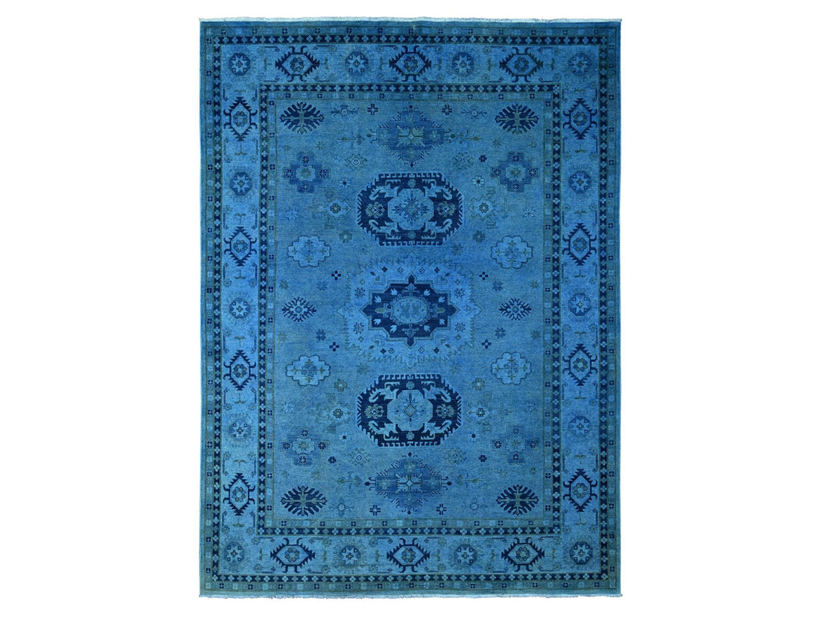 Kazak Kazak hand-knotted wool rug in Overdyed & Blue, 8'8" x 11'9" — SKU O020015