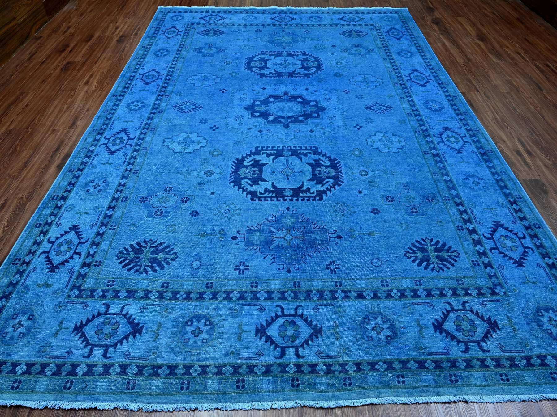 Kazak Kazak hand-knotted wool rug in Overdyed & Blue, 8'8" x 11'9" — SKU O020015 (view 2)